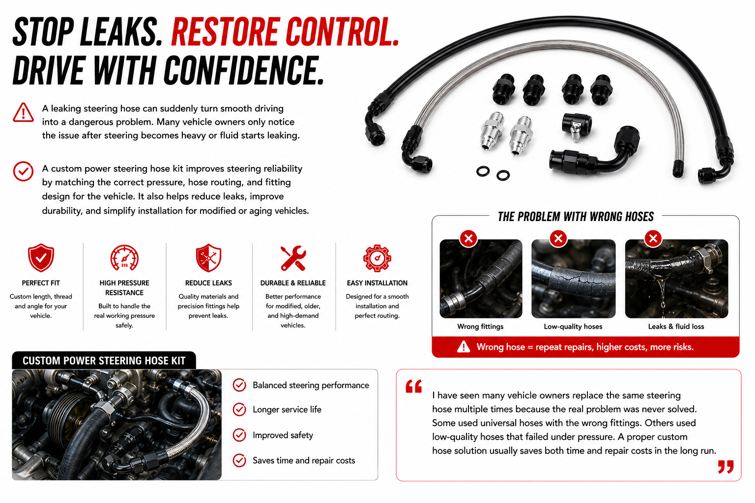 custom power steering hose kit
